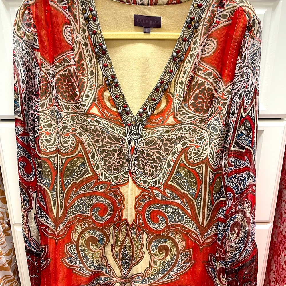 Hale Bob blouse burnt orange. Size Large